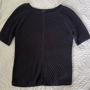 Talbots navy silver metallic sparkle Short Sleeve sweater medium petite